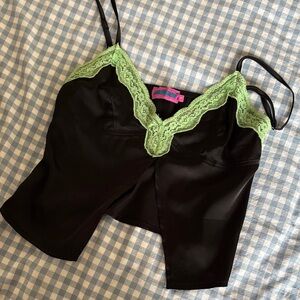 Edikted Black Chemise with Green Lace Trim